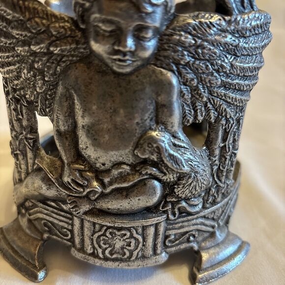 Carson 1999 Pewter Round Candle Holder Cherub Angel Bunny Rabbit Ivy 5 X 4.5 In - Picture 10 of 12